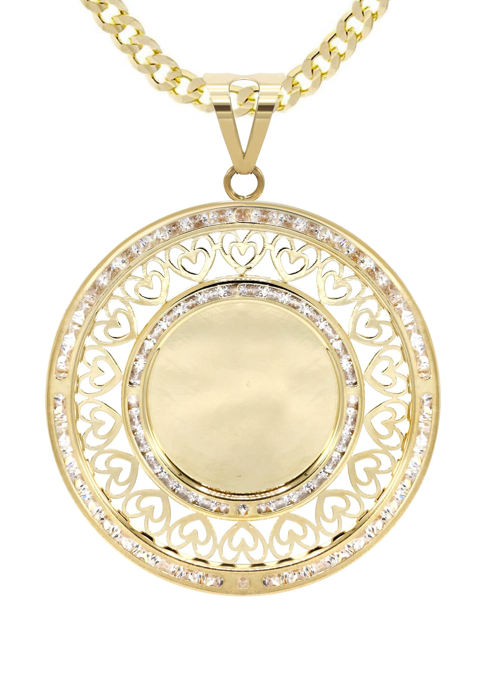 10K Yellow Gold CZ Picture Pendant Necklace | Appx. 15.6 Grams