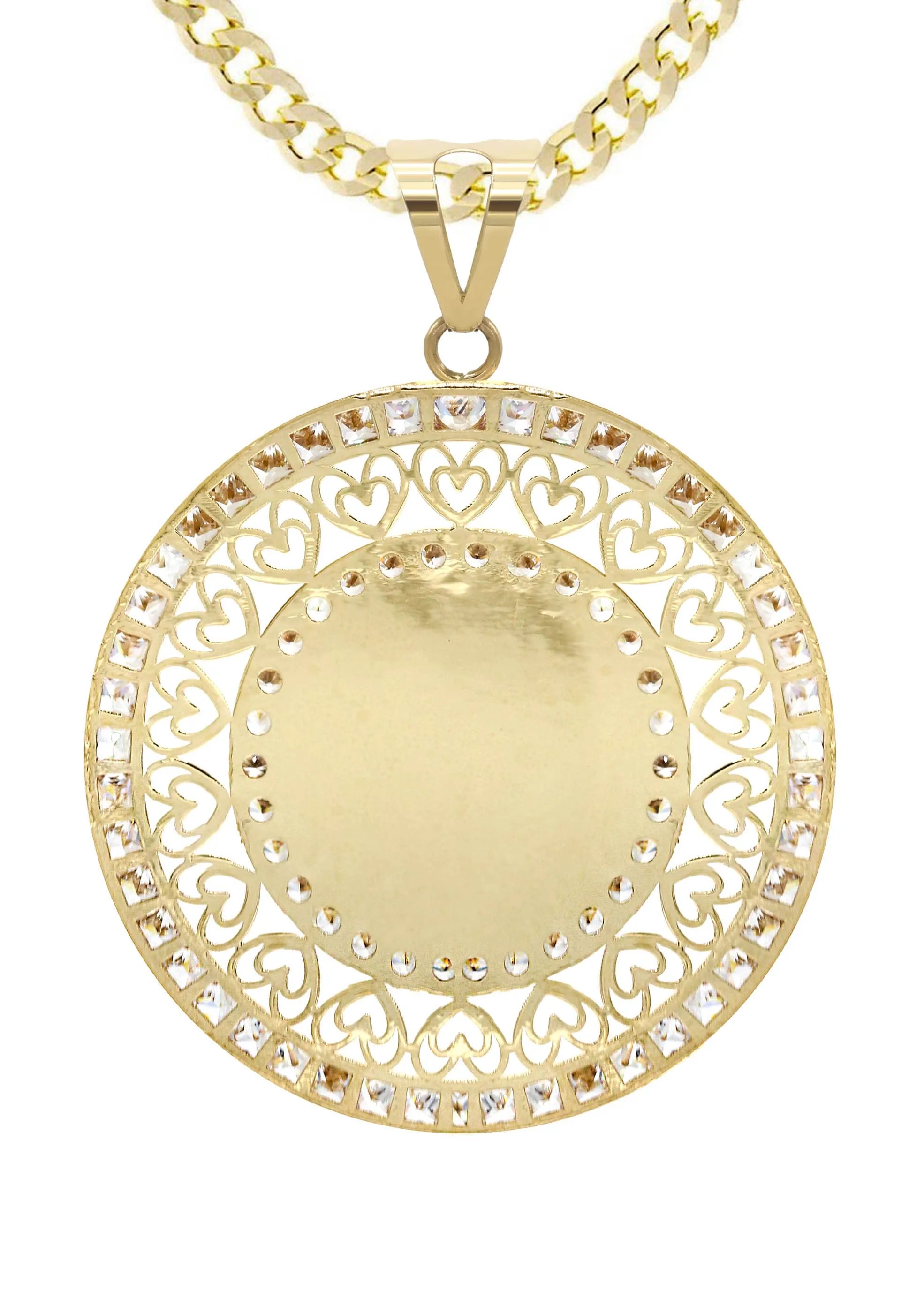10K Yellow Gold CZ Picture Pendant Necklace | Appx. 15.6 Grams