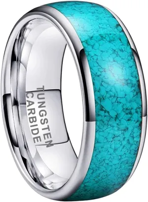 4mm 6mm 8mm Tungsten Rings for Men Women Engagement Wedding Bands Crushed Turquoise Inlay Domed I Love You Engraved Comfort Fit