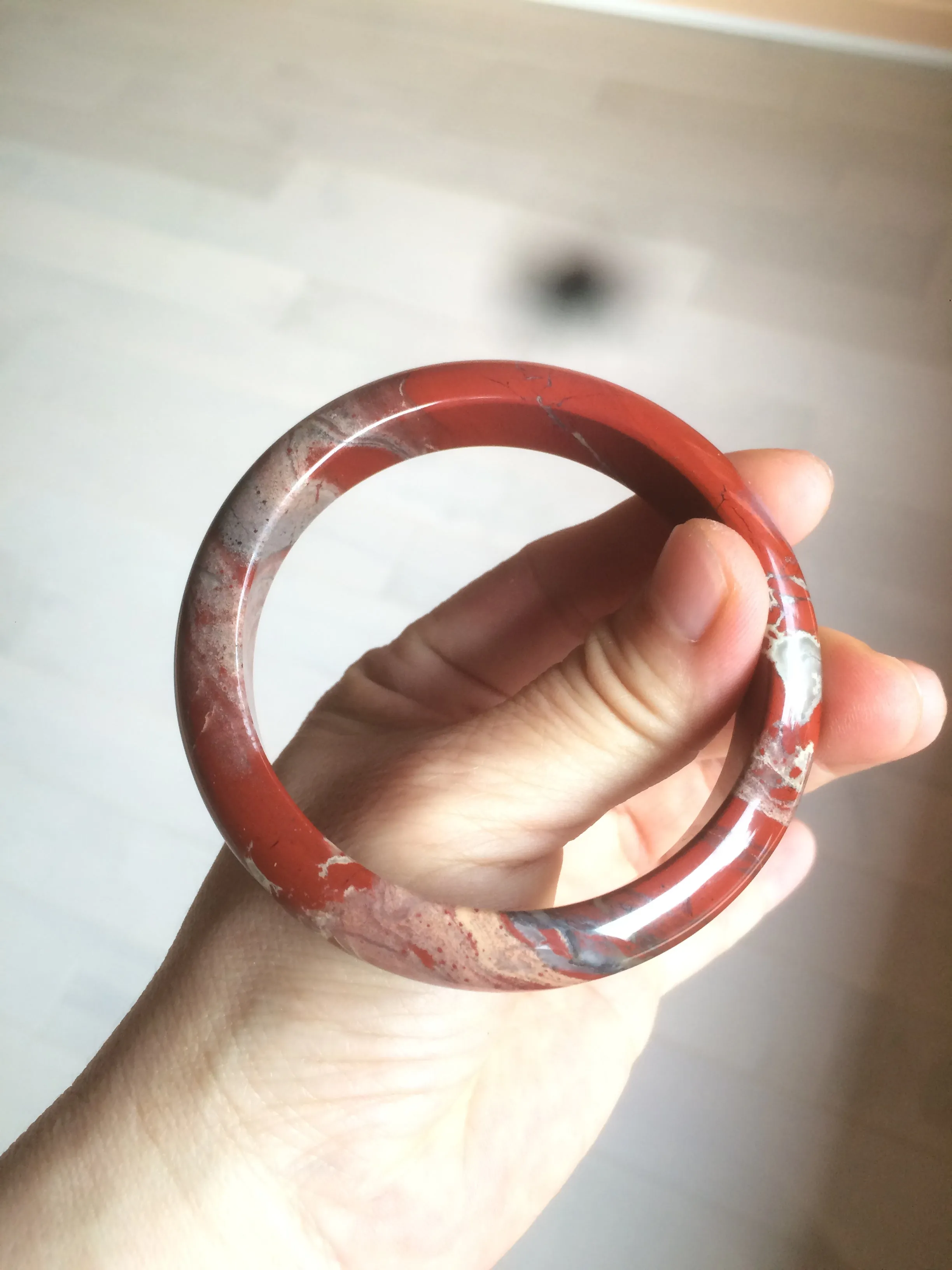 58mm 100% natural red/pink/gray red jasper stone bangle CB75