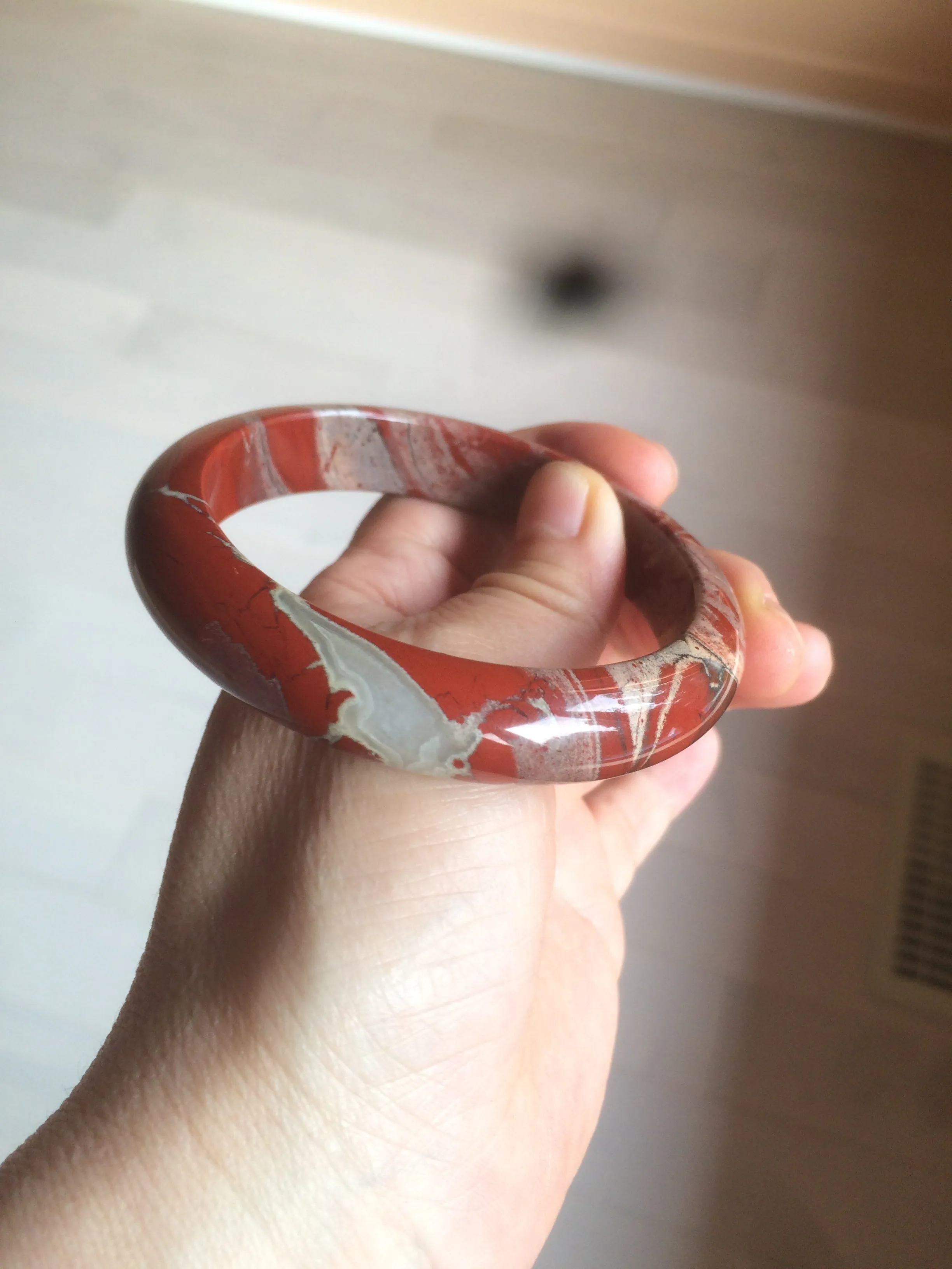 58mm 100% natural red/pink/gray red jasper stone bangle CB75