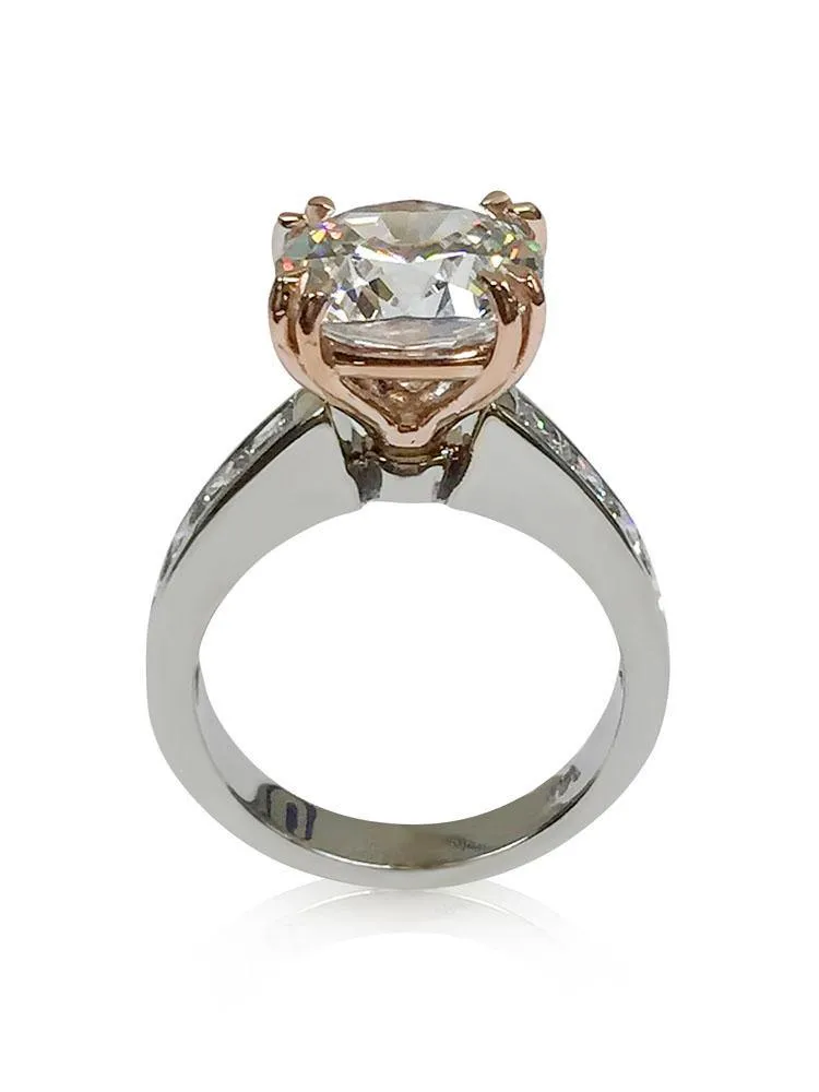 6 Carat Cushion Cut Cubic Zirconia Rose Gold Double Wire Prongs Two tone Engagement Ring- The Lisa RIng