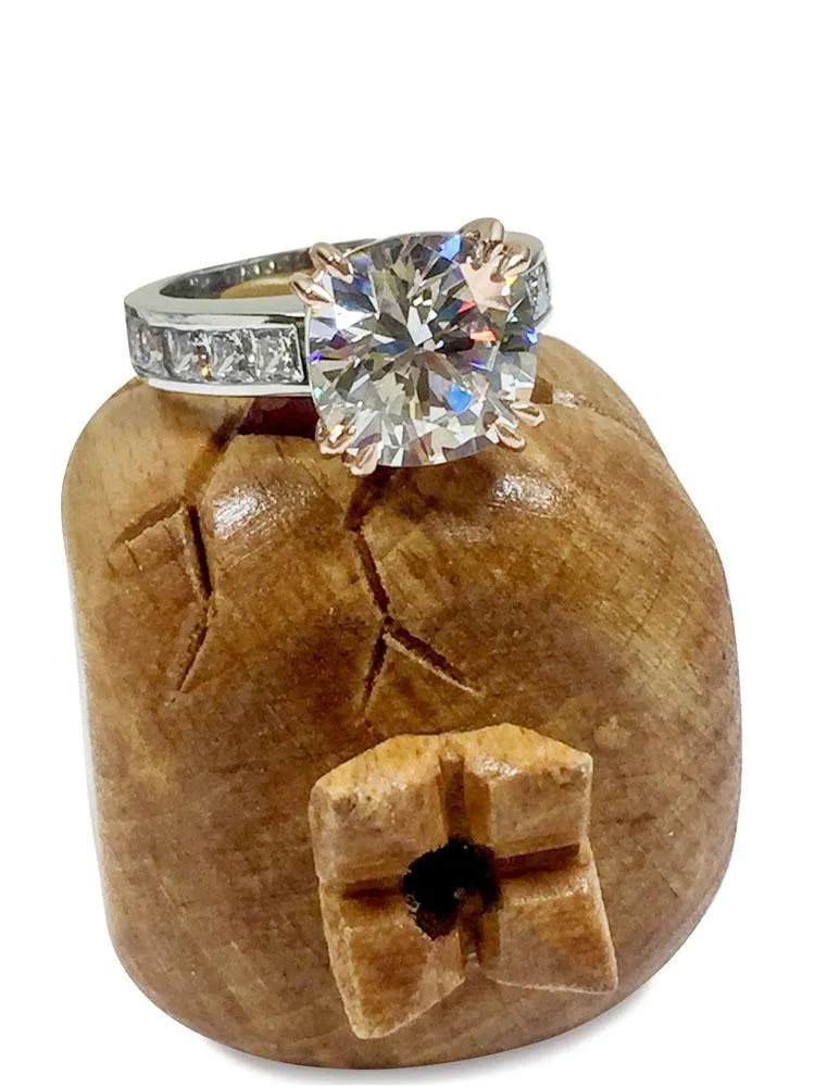 6 Carat Cushion Cut Cubic Zirconia Rose Gold Double Wire Prongs Two tone Engagement Ring- The Lisa RIng
