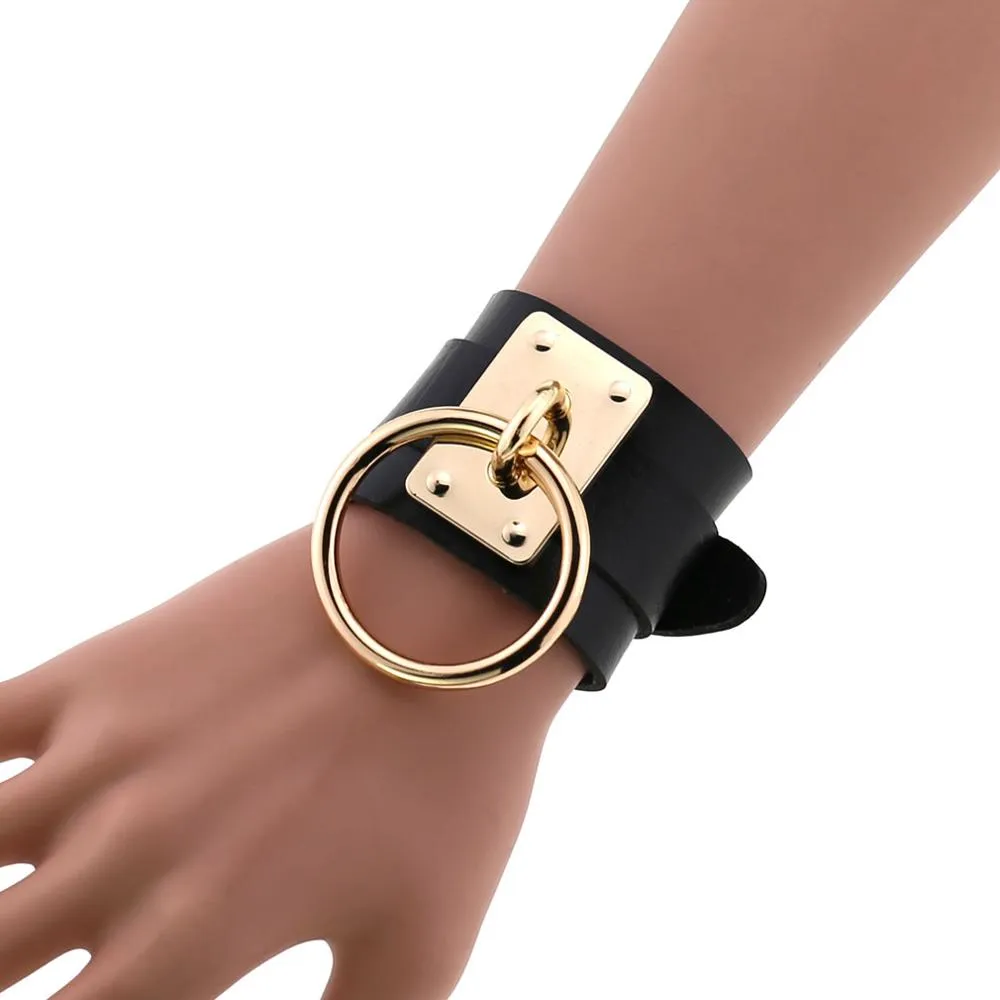 Black Leather Wristband Bracelet Cuff goth gothic bar punk bracelets women men armbands cosplay can be adjusted jewelry