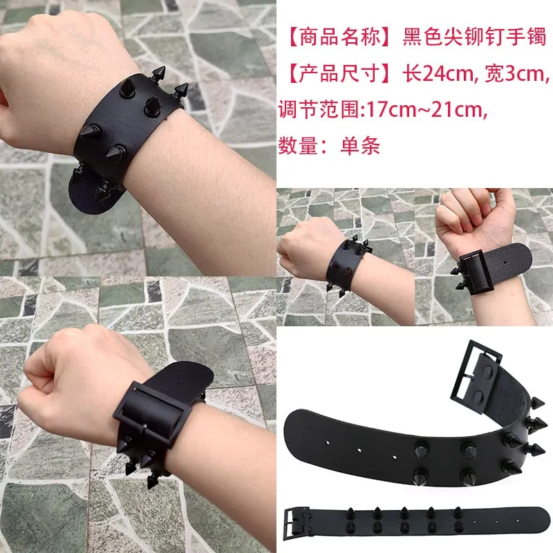 Black Leather Wristband Bracelet Cuff goth gothic bar punk bracelets women men armbands cosplay can be adjusted jewelry