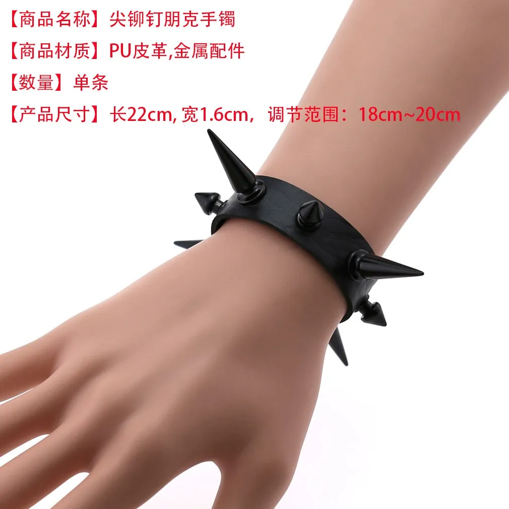 Black Leather Wristband Bracelet Cuff goth gothic bar punk bracelets women men armbands cosplay can be adjusted jewelry