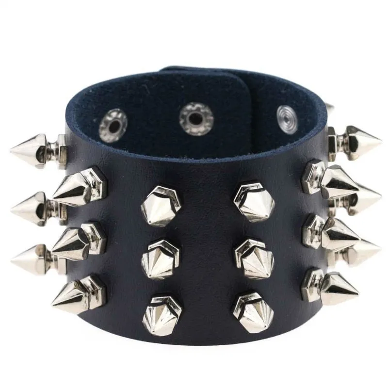 Black Leather Wristband Bracelet Cuff goth gothic bar punk bracelets women men armbands cosplay can be adjusted jewelry