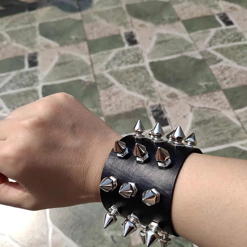 Black Leather Wristband Bracelet Cuff goth gothic bar punk bracelets women men armbands cosplay can be adjusted jewelry