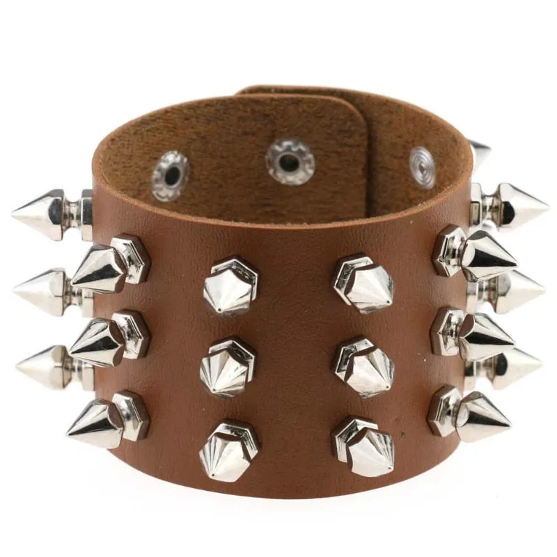 Black Leather Wristband Bracelet Cuff goth gothic bar punk bracelets women men armbands cosplay can be adjusted jewelry