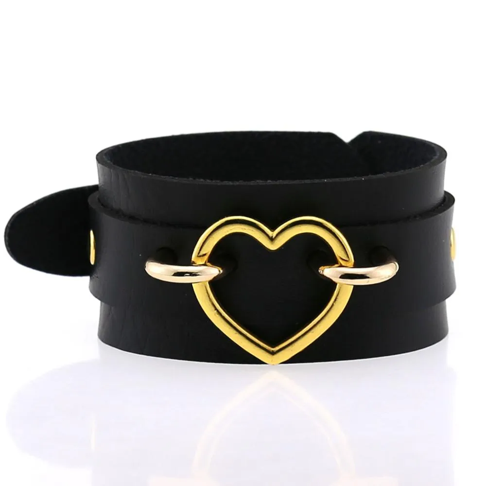 Black Leather Wristband Bracelet Cuff goth gothic bar punk bracelets women men armbands cosplay can be adjusted jewelry