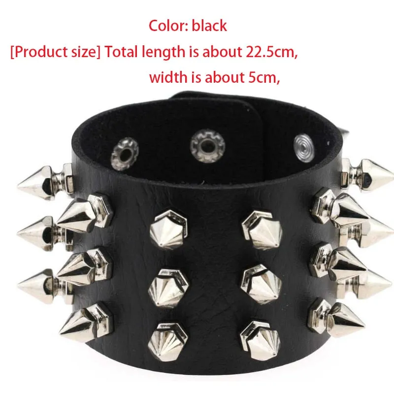 Black Leather Wristband Bracelet Cuff goth gothic bar punk bracelets women men armbands cosplay can be adjusted jewelry