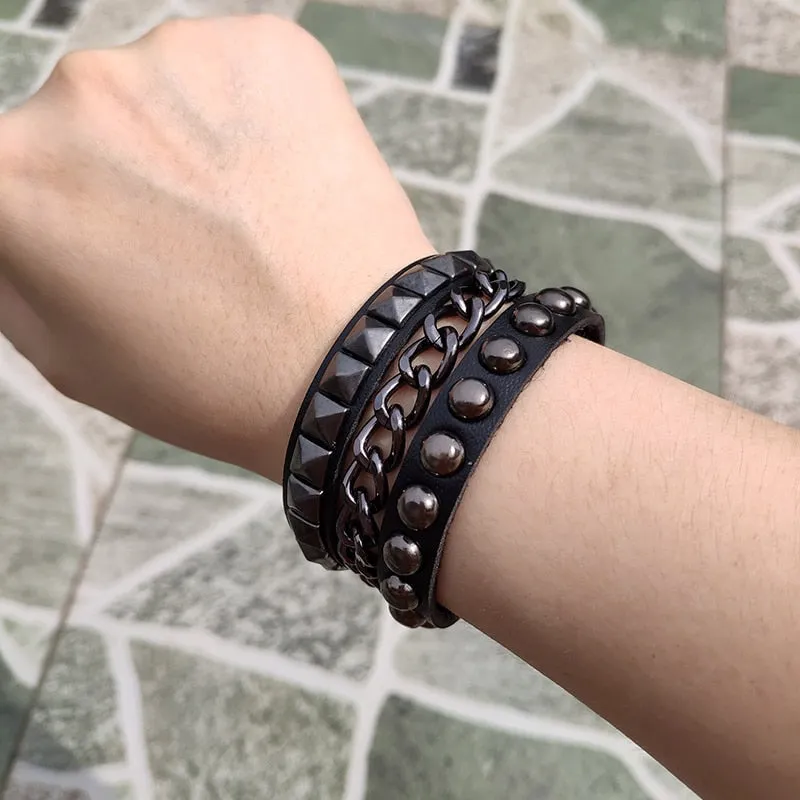 Black Leather Wristband Bracelet Cuff goth gothic bar punk bracelets women men armbands cosplay can be adjusted jewelry