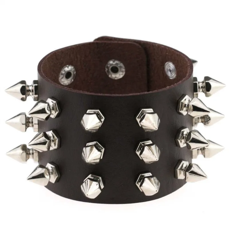 Black Leather Wristband Bracelet Cuff goth gothic bar punk bracelets women men armbands cosplay can be adjusted jewelry
