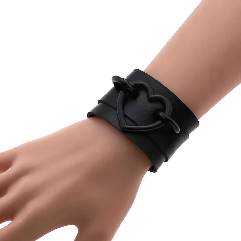 Black Leather Wristband Bracelet Cuff goth gothic bar punk bracelets women men armbands cosplay can be adjusted jewelry