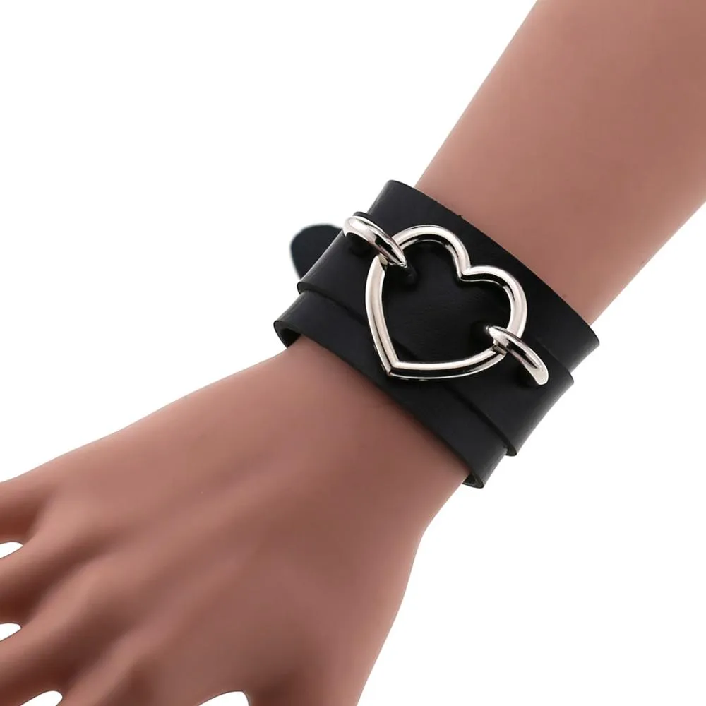 Black Leather Wristband Bracelet Cuff goth gothic bar punk bracelets women men armbands cosplay can be adjusted jewelry