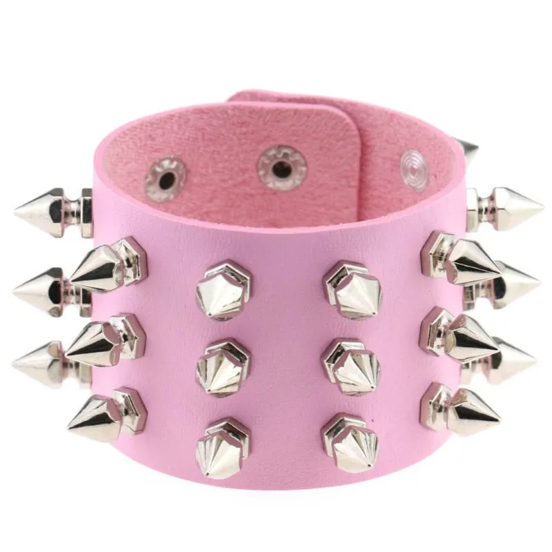 Black Leather Wristband Bracelet Cuff goth gothic bar punk bracelets women men armbands cosplay can be adjusted jewelry