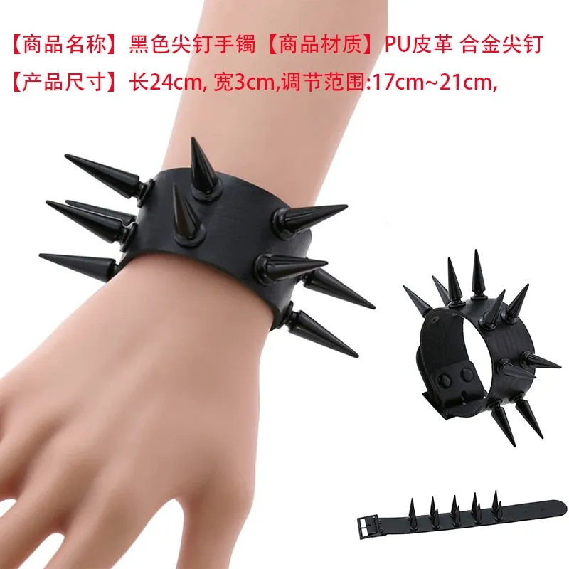 Black Leather Wristband Bracelet Cuff goth gothic bar punk bracelets women men armbands cosplay can be adjusted jewelry