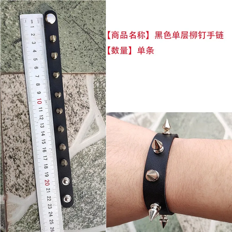 Black Leather Wristband Bracelet Cuff goth gothic bar punk bracelets women men armbands cosplay can be adjusted jewelry