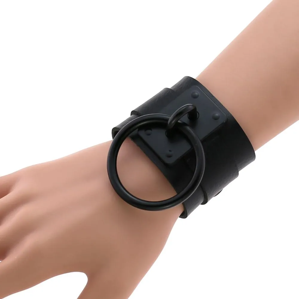 Black Leather Wristband Bracelet Cuff goth gothic bar punk bracelets women men armbands cosplay can be adjusted jewelry