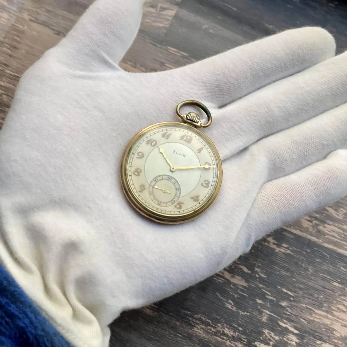 Elgin Pocket Watch Antique Manual Open Face 44mm Vintage