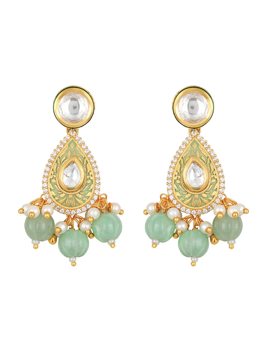 Golden and Mint Green Kundan Polki Earrings