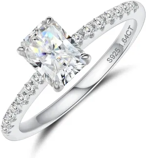 Radiant Cut Moissanite Rings for Women Halo 18K Gold Plated Sterling Silver Wedding Band 1.5 2 Carat