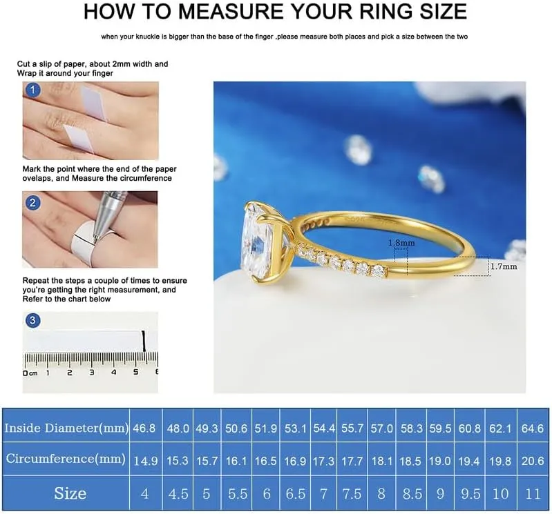 Radiant Cut Moissanite Rings for Women Halo 18K Gold Plated Sterling Silver Wedding Band 1.5 2 Carat