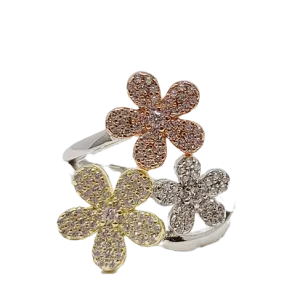 Tri Color Flower Pave Ring