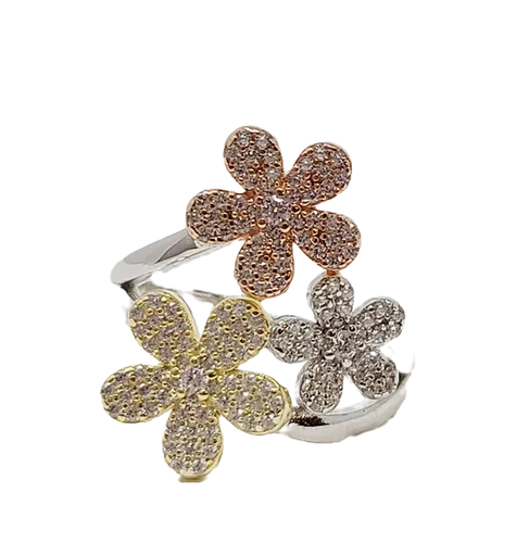 Tri Color Flower Pave Ring