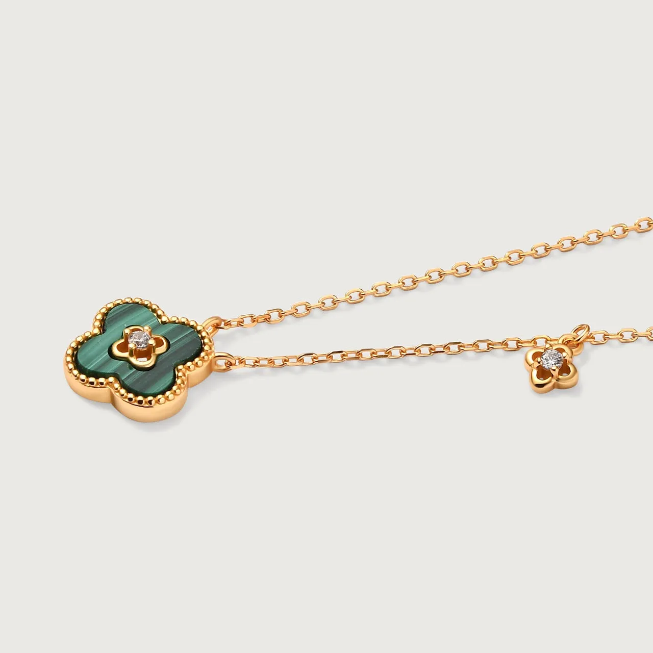Vintage Clover Malachite Pendant Necklace