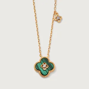 Vintage Clover Malachite Pendant Necklace