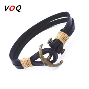 Wholesale Cuff braided Wrap Bracelet & Bangles Men Jewelry Pirate 3 Types Style Genuine Leather Anchor Bracelets Gifts