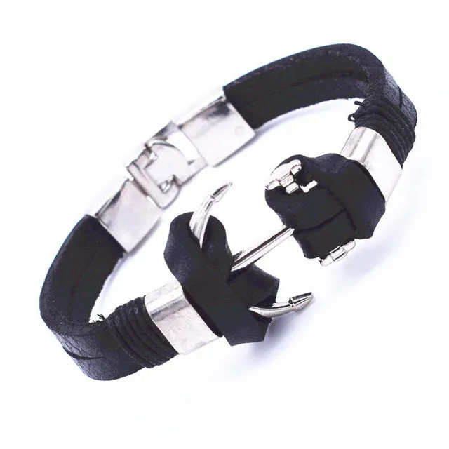 Wholesale Cuff braided Wrap Bracelet & Bangles Men Jewelry Pirate 3 Types Style Genuine Leather Anchor Bracelets Gifts