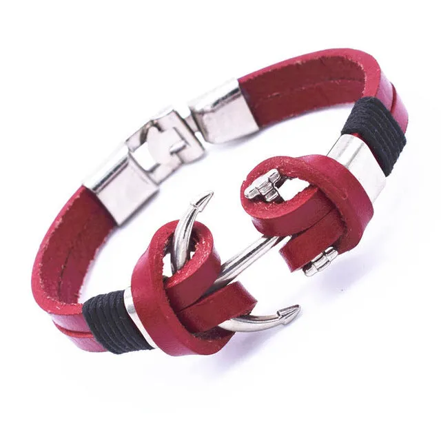 Wholesale Cuff braided Wrap Bracelet & Bangles Men Jewelry Pirate 3 Types Style Genuine Leather Anchor Bracelets Gifts