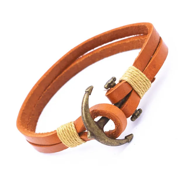 Wholesale Cuff braided Wrap Bracelet & Bangles Men Jewelry Pirate 3 Types Style Genuine Leather Anchor Bracelets Gifts
