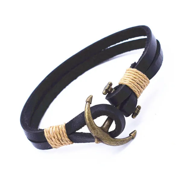 Wholesale Cuff braided Wrap Bracelet & Bangles Men Jewelry Pirate 3 Types Style Genuine Leather Anchor Bracelets Gifts