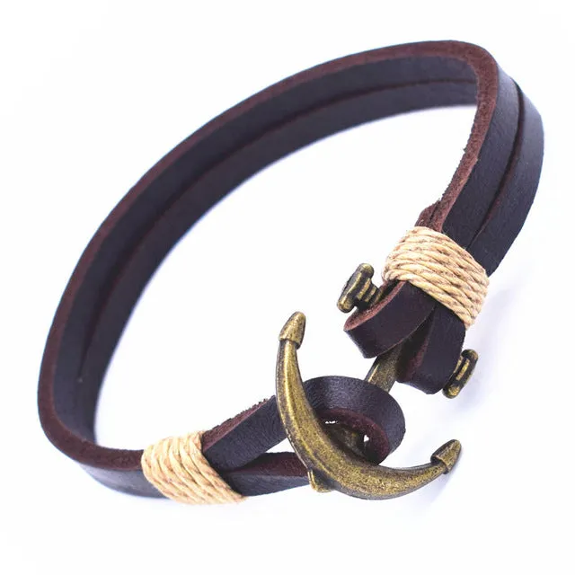 Wholesale Cuff braided Wrap Bracelet & Bangles Men Jewelry Pirate 3 Types Style Genuine Leather Anchor Bracelets Gifts